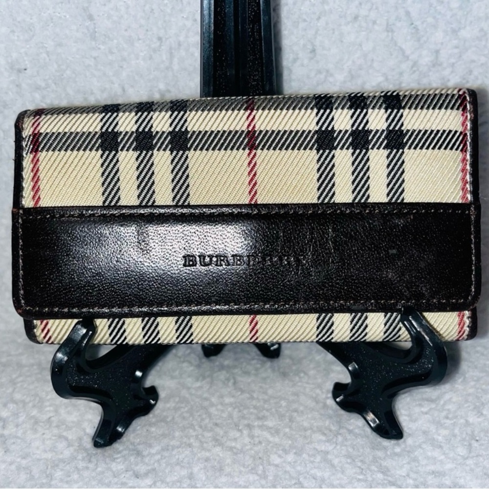 Burberry Checkered Wallet with Dark Brown Accent